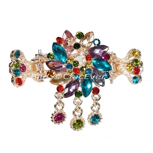 Haargreifer Pfau Haarspange Haarkneifer Haarklammer Metall & Strass bunt blau lila gold 4882e